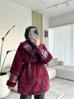 Zra muadi̇l kürklü ceket kaban -bordo - vakronline