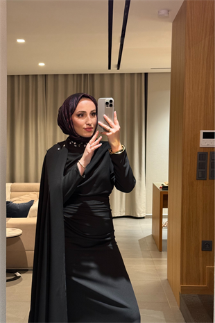 Mariana taşlı özel seri elbise -siyah  - Vakronline