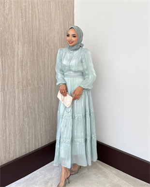 Alezia Taşlı İthal Elbise - Mint