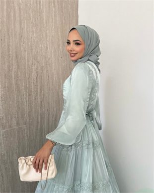 Alezia Taşlı İthal Elbise - Mint