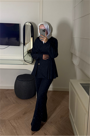 Alice Kot Taşlı Premium Pantolon Takım - Koyu Mavi