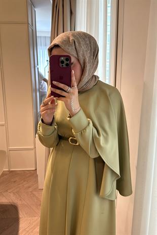 Amelie Şal Yaka Scuba Elbise-Çağla