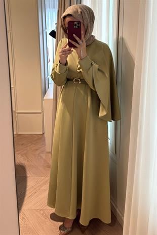 Amelie Şal Yaka Scuba Elbise-Çağla