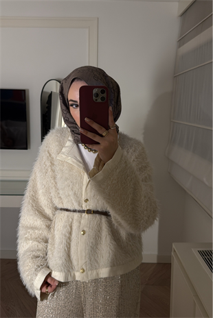 Angora Peluş Massimo Hırka-Ekru 
