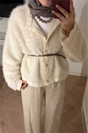 Angora Peluş Massimo Hırka-Ekru 