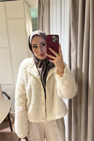 Angora Peluş Massimo Hırka-Ekru 