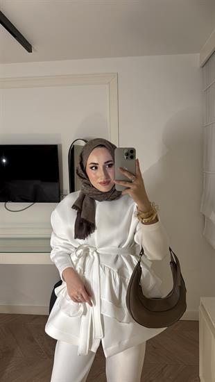 Arine Puf Pantolonlu Takım-beyaz