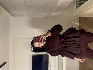 Arine Puf Pantolonlu Takım-bordo