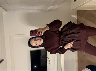 Arine Puf Pantolonlu Takım-bordo