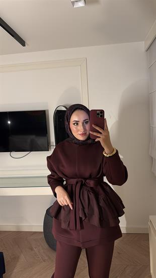 Arine Puf Pantolonlu Takım-bordo