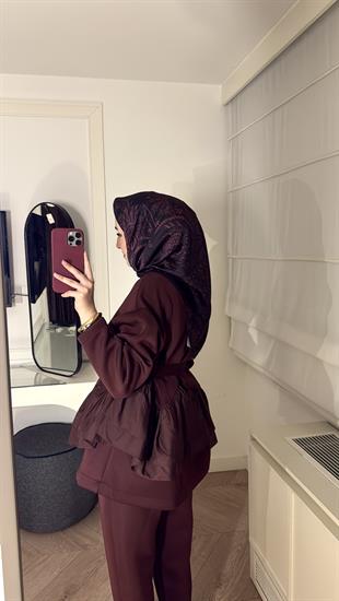 Arine Puf Pantolonlu Takım-bordo