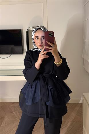 Arine Puf Pantolonlu Takım-lacivert