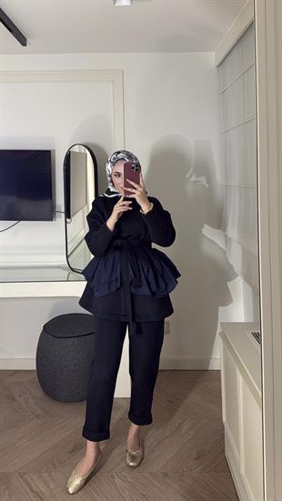 Arine Puf Pantolonlu Takım-lacivert