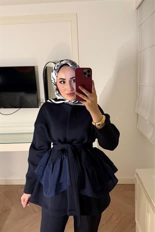 Arine Puf Pantolonlu Takım-lacivert