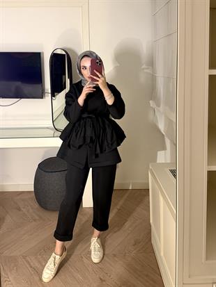 Arine Puf Pantolonlu Takım-siyah