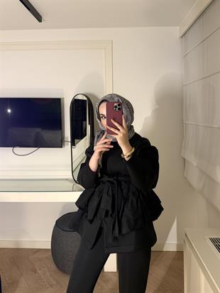 Arine Puf Pantolonlu Takım-siyah