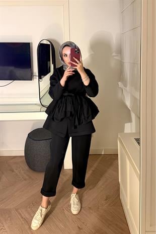 Arine Puf Pantolonlu Takım-siyah