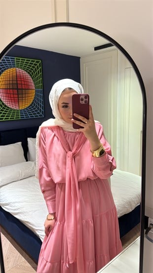 Arya  Yaka Bağlamalı Etekli Takım - Pembe