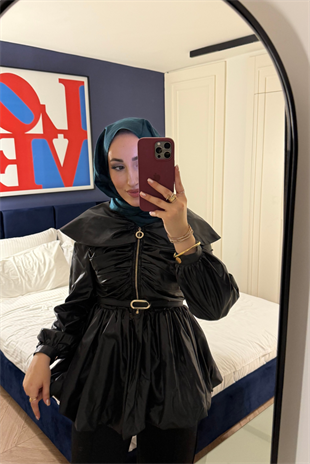 Aurelia Balon Yarım Fermuarlı Yağmurluk - Siyah