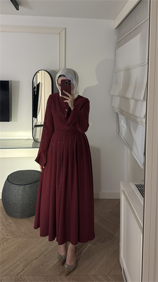 Aysa Simli Etekli Takım - Vişne