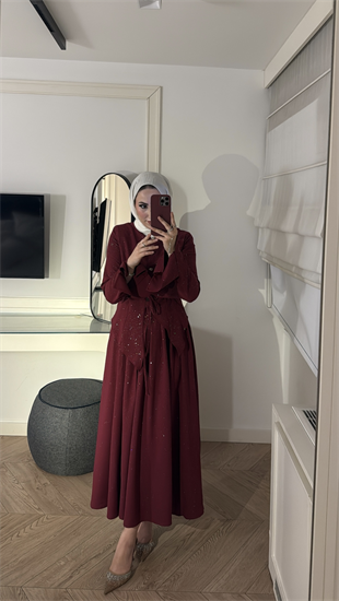 Aysa Simli Etekli Takım - Vişne