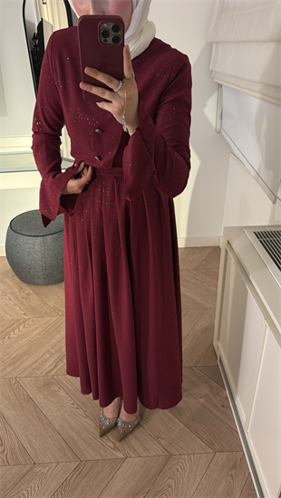 Aysa Simli Etekli Takım - Vişne