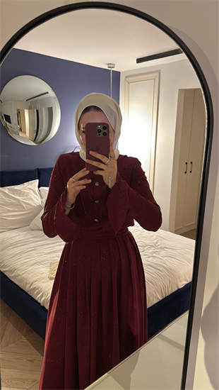 Aysa Simli Etekli Takım - Vişne