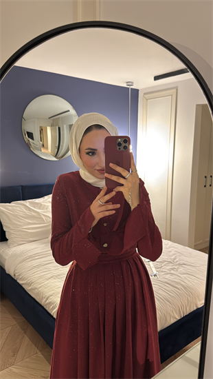 Aysa Simli Etekli Takım - Vişne