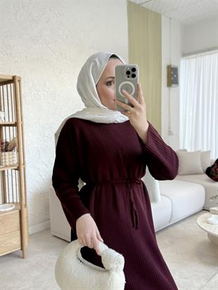 Triko elbise-bordo - vakronline