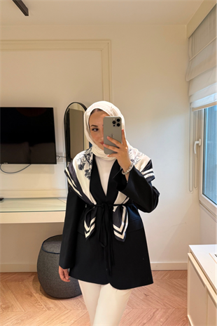 Tesettür Kol Yırtmaç Detaylı Ceket-Lacivert