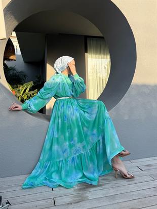 Cherry elbise-mavi - vakronline