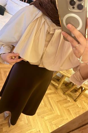 Pelerinli gömlek-bej - vakronline