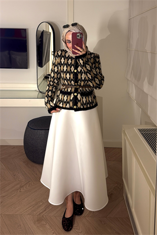 Baklava Desen Triko Hırka-Siyah