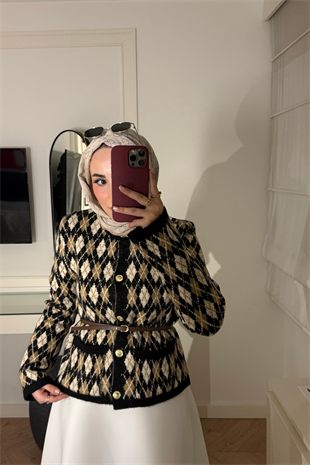 Baklava Desen Triko Hırka-Siyah