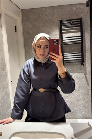 Barbour Bel Detaylı Deri Yakalı Trençkot-Antrasit