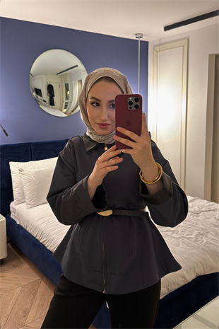 Barbour Bel Detaylı Deri Yakalı Trençkot-Antrasit