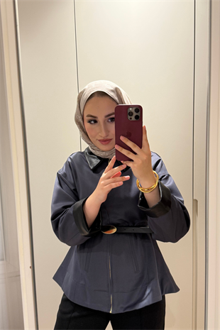 Barbour Bel Detaylı Deri Yakalı Trençkot-Antrasit