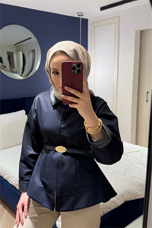 Barbour Bel Detaylı Deri Yakalı Trençkot-Lacivert