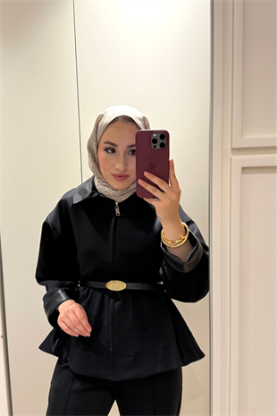 Barbour Bel Detaylı Deri Yakalı Trençkot-Siyah