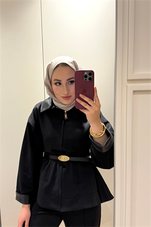 Barbour Bel Detaylı Deri Yakalı Trençkot-Siyah
