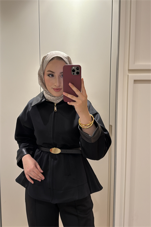 Barbour Bel Detaylı Deri Yakalı Trençkot-Siyah