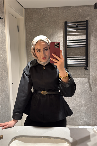 Barbour Bel Detaylı Deri Yakalı Trençkot-Siyah