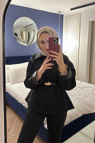 Barbour Bel Detaylı Deri Yakalı Trençkot-Siyah