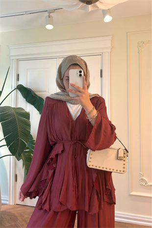Batik Pantolonlu Takım-Bordo