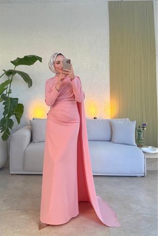 Mariana taşlı özel seri elbise -pembe - Vakronline