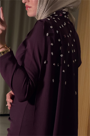 Mariana taşlı özel seri elbise  -burgonya  - Vakronline