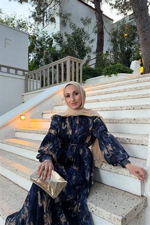 Laide astarlı elbise-lacivert - vakronline