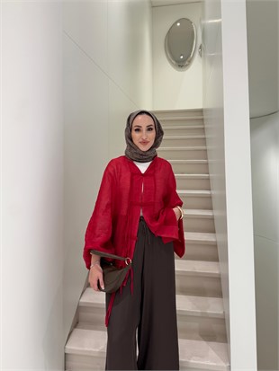 Begonya Çin Düğme Detaylı Gömlek - Kırmızı