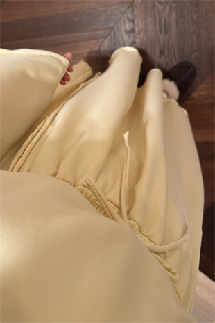 Bella Beli Lastik Büzgülü Elbise-Butter Yellow
