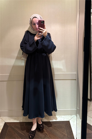 Bella Beli Lastik Büzgülü Elbise- Siyah